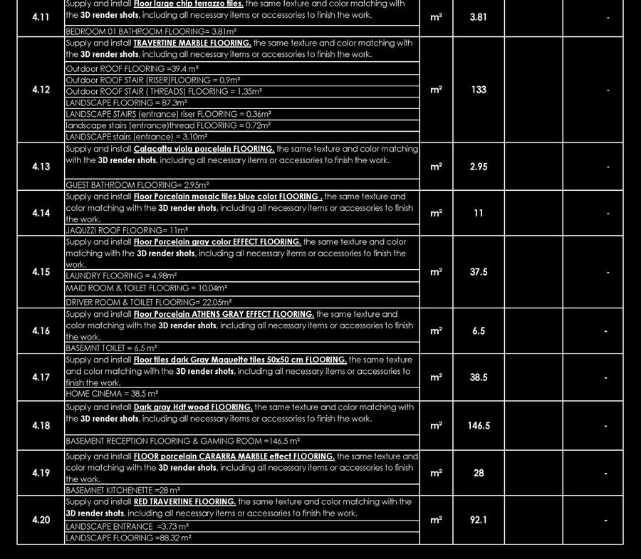 Bill of quantities — Xforms Studio construction drawings